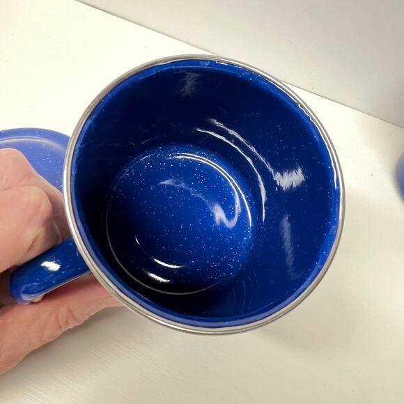 Camping Cup and Lid Set Speckled Blue Enamel on Steel - Picture 4 of 9